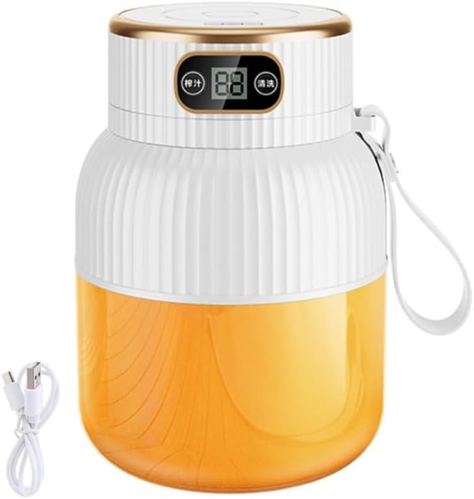 Portable BlenderJuicer Cup with Digital Display600ML Capacity Juices Making CupUSB RechargeablePersonal Size Blender for Shakes and Smoothiesfor Travel&ampGym (White(single cup with two lids))