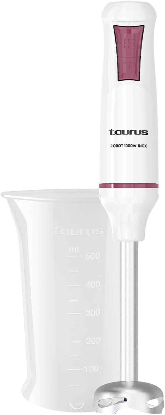 Taurus – 1000 Stainless Steel Robot Hand Blender | 2 Speeds + Turbo | Stainless Steel Blades | Splash Proof Bell | Ergonomic | BPA Free Dishwasher Safe White