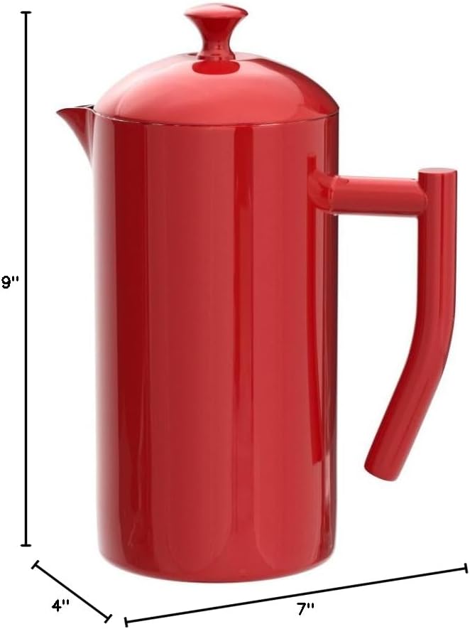 Frieling Insulated Double-Walled Stainless Steel French Press Coffee Maker - 34 fl oz Red - Camping Coffee Press
