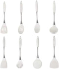 8-Piece White Kitchen Utensil Set with Gold Handles Stainless Steel Cooking Tools Includes Spatulas Ladle Spoons for Nonstick Cookware (silvery and Beige)