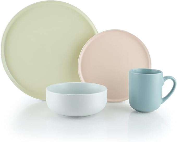 Everything Kitchens Modern Flat Dinnerware Collection (Harper 16 Piece Dinnerware Set)