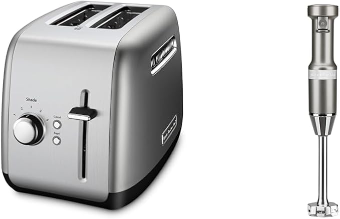 KitchenAid 2-Slice Toaster and Variable Speed Hand Blender Bundle with Extra Wide Bagel Toaster Slots and Removable Blending Arm