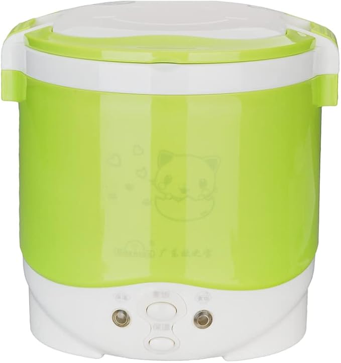 Mini Rice Cooker Vehicle-Mounted Rice Cooker 12V Thermal Insulation and Protection Function 1L Portable Steamer Boiling Pot Portable Handle Outdoor Boiling Cooker Portable Cooker (Green)