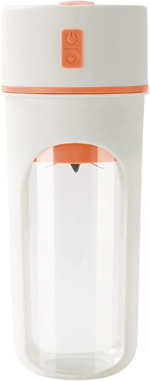 Portable Wireless Electric Juicer Blender USB Rechargeable White with Color Accents Steel Six-Blade Fruit Mixer Cup with Straw Personal Size (Orange)