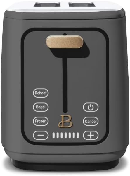 Beauti 2 Slices Toaster with Touch Activated Display 900 W Bagel/Frozen/Reheat Presets Wide Slots Easy Cleaning (Oyster Grey)