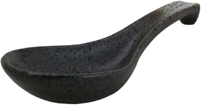 Ebros Gift Artistic Charcoal Grey Tone Hakumu Ceramic Collection Dinnerware Serveware Kitchenware Set Asian Japanese Restaurant Supply (Pack Of 6 Ladle Hook Style Soup Spoons)
