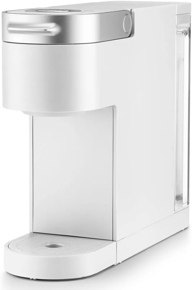 K-Iced Plus Single-Serve Coffee Maker &amp Espresso Machine - Brews Iced &amp Hot Coffee Compact Design Fits Travel Mugs 46 oz Removable Water Reservoir Auto Shut-Off KCup Compatible White