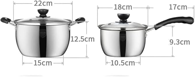 Kitchen Cooking Sets 2 Pcs Cooking Pot Stainless Steel Soup Pot Milk Pot with Glass Lid Kitchen Cooking Cookware Sets