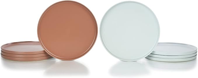 Everything Kitchens Modern Flat Dinnerware Collection (Terracotta &amp Stone Gray 8-Piece Dinner Plate Set)