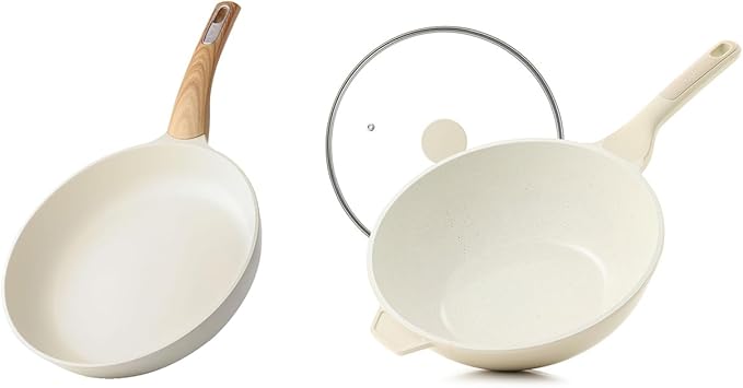 SENSARTE Ceramic Nonstick Cookware Set 15 Piece includes 8 Inch Frying Pan Skillet Induction Compatible Omelet Pan