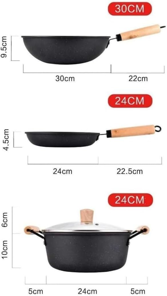Kitchen Cooking Sets 3 Pcs Cooking Pot Frying Pan Soup Pot Pan Set Non-Stick Soup Pot Household Induction Cooker Gas Stove Cookware Sets