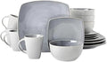 16 Piece Square Two-Tone Stoneware Dinnerware Set For 4 | Reactive Glaze FinishDishwasher &amp Microwave Safe Expertly Crafted | Perfect for Kitchen Dining Durable Light Grey Shade Modern Appearanc