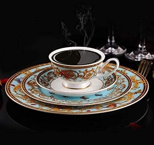 Dinnerware Sets - Luxury Dishes Service Set Ceramic Tableware Set Phnom Penh Dark Green Blue with Handle Multi-Size Plate Bowl Dish Household Kitchen SuppliesB
