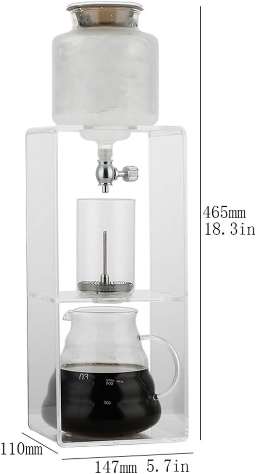 Iced Drip Coffee Maker with Adjustable Water Flow Cold Brew Coffee Brewer with Stainless Steel Filter for Home Office Coffee Pots
