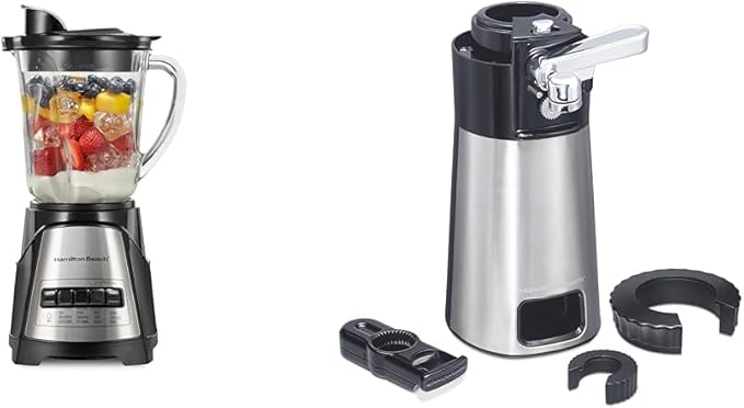 Hamilton Beach Power Elite Wave Action Blender For Shakes and Smoothies Puree Crush Ice &amp OpenStation Electric Automatic Can Opener for Kitchen with Multi Tool and Bottle