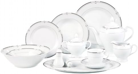 Rio-57 57 Piece Black and Silver Border Dinner Set Service for 8 by Lorren Home Trends