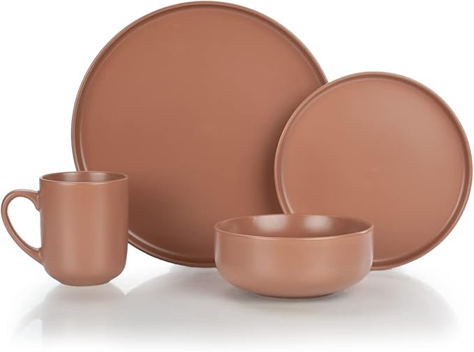 Everything Kitchens Modern Flat 16-Piece Dinnerware Set | Terracotta