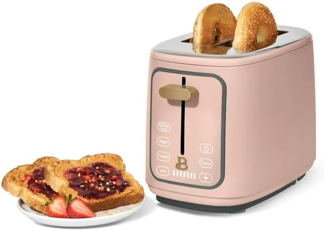 Beauti 2 Slices Toaster with Touch Activated Display 900 W Bagel/Frozen/Reheat Presets Wide Slots Easy Cleaning (Rose)