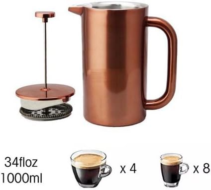 8-Cup Double Wall Insulated Stainless Steel French Coffee Press 32-Ounce Durable Coffee Tea Maker with Stainless Steel Plunger Copper