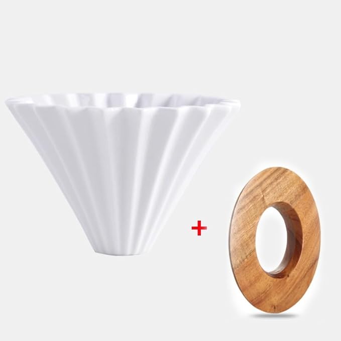Ceramic Coffee Dripper Pour Over Coffee Maker Handmade Origami Coffee Filter Cup Flower Shape Funnel Drip Cafe Cake Cup Home(White suit1-2CUP)