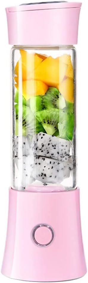 Portable Blender Smoothie Juicer Cup - Six Blades in 3D 480ml Fruit Mixing Machine with 4000mAhMixer Fruit Rechargeable Personal Size USB Home Jucie Blender Bottles (Color : Pink)
