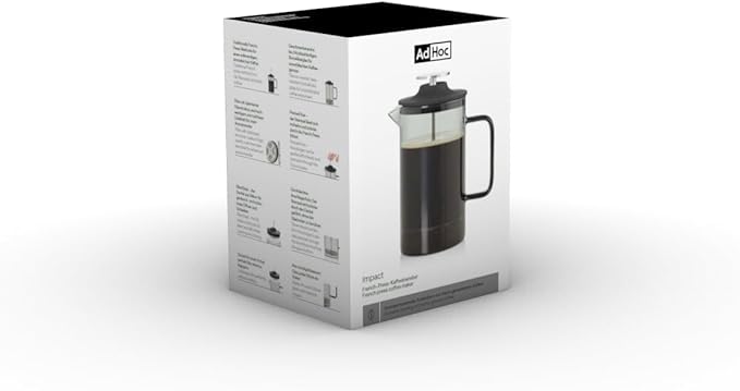 AdHoc French Press Coffee Maker Impact - Manual Brewer with Heat-Resistant Glass &amp Stainless Steel Filter – Barista Tool for Aromatic &amp Full-Flavored Coffee - Dishwasher Safe