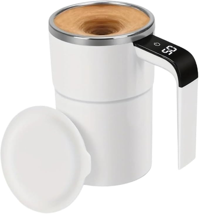 Self Stirring Coffee Mug Magnetic Self Stirring Mug With Digital Temperature Display Electric Mixing Cup For Coffee Milk Tea And Travel UseElectric Stirring Cup(White)