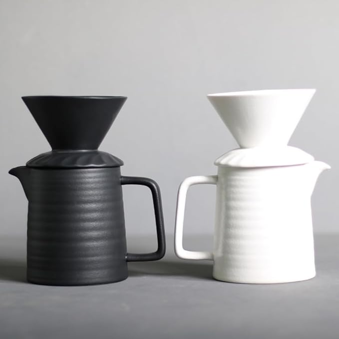 Handmade Black Pour Over Coffee Maker Set Ceramic Coffee Dripper Brewer Heat Resistant Coffee Pot Decanter ACM03B