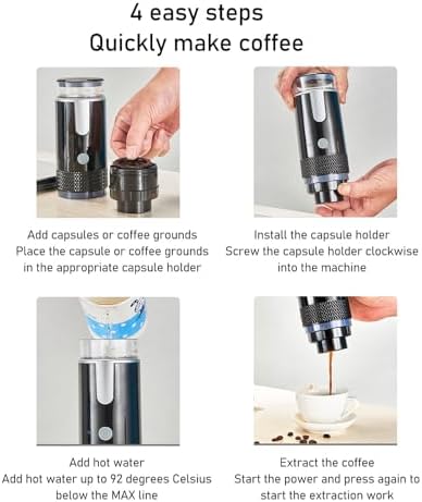 Asixxsix Portable Coffee Maker 2 in 1 Mini Handheld Coffee Machine Single Serve Coffee Brewer USB Rechargeable Auto Mini Coffee Maker for Car Travel Camping