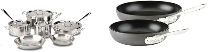 All-Clad D3 3-Ply Stainless Steel Cookware Set 10 Piece Induction Oven Broil Safe 600F Pots and Pans &amp HA1 Hard Anodized Nonstick 2 Piece Fry Pan Set 8 10 Inch Induction Pots and Pans Cookware B