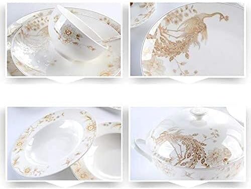 50-Piece White &amp Gold Bone China Dinnerware Set Tabletops Bone White Porcelain Round Dinnerware Collection Service For 10