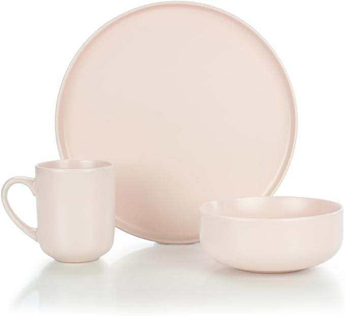 Everything Kitchens Modern Flat 12-Piece Dinnerware Set | Soft Pink