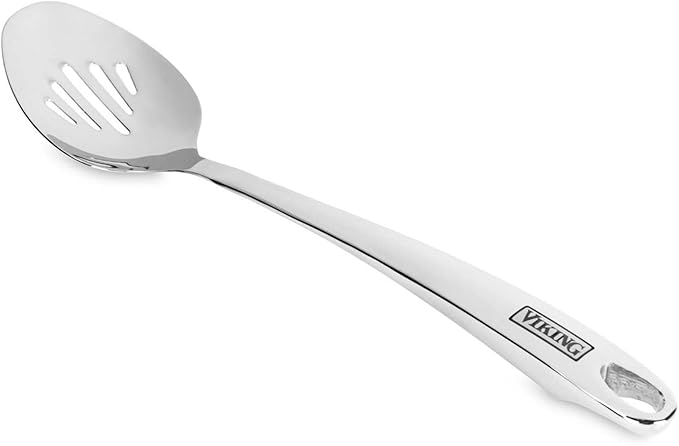 Viking Kitchen Utensils Set 6 Piece Stainless Steel Cooking Utensil Set Includes Spatulas Spoons Pasta Fork and Deep Ladle Hollow Forged Silver
