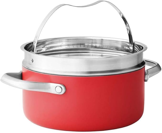 Member Mark 11 Piece Modern Ceramic Cookware Set With Smart Kitchen Tools Set (Assorted Colors) (Red)
