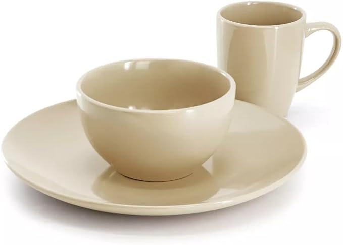 12 Piece Stoneware Dinnerware Set – Round Plates Bowls &amp Mugs for 4 Dishwasher &amp Microwave Safe Modern Matte Finish (Cream)