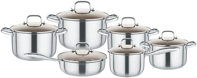 304 Stainless Steel Cookware Set 12 Piece Cookware Set Pots and Pans with Glass Lid Kitchen Cookware