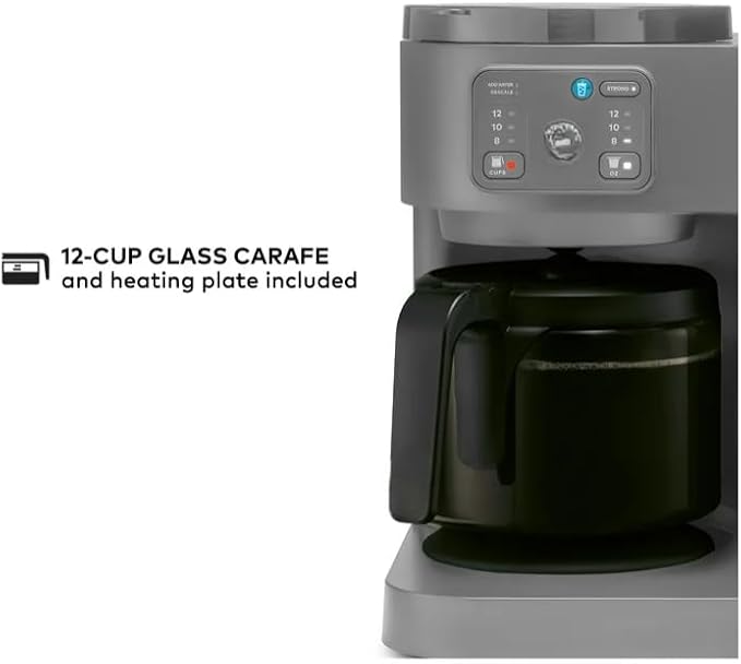 KeuriigK K Duo Essentials Hot &amp Iced Single Serve K Cup Pod Coffee Maker &amp Carafe Multiple Sizes (8 10 or 12 oz) 12 cup glass carafe (Grey)