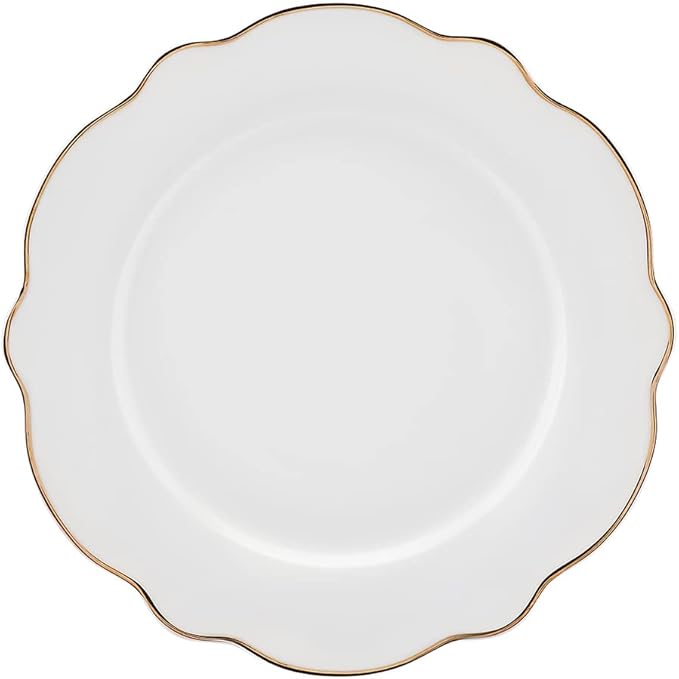 KARACA Daisy Gold Wave Shape Boat 27-Piece Porcelain Crockery Set for 6 People - Serving Plates Cake Plate Bowls Deep Plate - Daily and Special Tableware