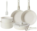 12-Piece Ceramic Non-Stick Cookware Set Includes Spatula &amp Detachable Handles Versatile Pots and Pans Set for Frying Sautéing Stewing Beige Ceramic Coated Cookware Set