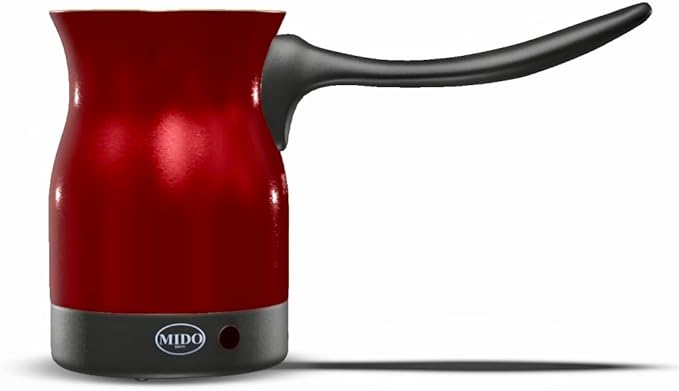 Electric Turkish Coffee Maker Kettle Pot Stainless Steel Cool Touch Handle Travel Size Fast Boil &amp Keeps Water Boiling for Arabic &amp Greek Coffee Tea 0.3L (RED)