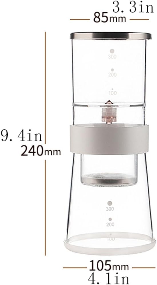 Iced Drip Coffee Maker in Acrylic with Adjustable Water Flow Cold Brew Coffee Brewer 11.8oz with Stainless Steel Filter for Home Office Coffee Pots