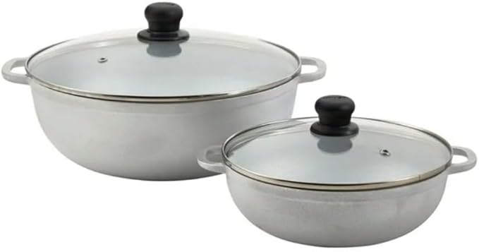 Caldero 2-Piece Set with Glass Lid - 22cm and 30cm Size Ideal for Stews Soups and Rice Dishes - Durable and Versatile Cookware for Everyday Use