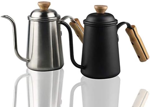 Coffee Press Long Narrow Spout Coffee Pot 304 Stainless Steel Wooden Hand Pour Over Drip Kettle for Coffee Maker Pots(Silver)