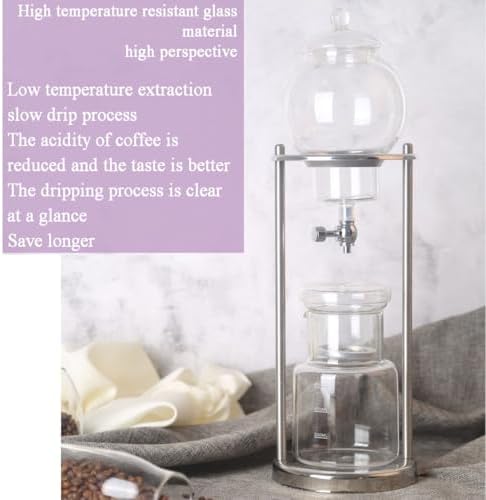 Cold Brew Drip Tower Ice Cold Brew Dripper Coffee Tower 600ml Cold Brew Drip Coffee Maker Adjustable Valve Reusable Stainless Steel Stand DIY Ice Coffee Brew Tower for Coffee and Tea