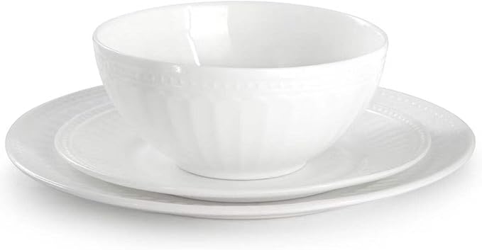 Swanton Arch 12 Piece Glass Dinnerware Set Break-Resistant White Plates and Bowls Service for 4 Microwave and Dishwasher Safe