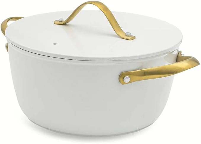 12-Piece Nonstick Pots and Pans Set – Heavy-Duty Aluminum Titanium Nonstick Induction Compatible Oven Safe Cookware Set with Lids &amp Protectors – Premium Kitchen Set (White/Gold)
