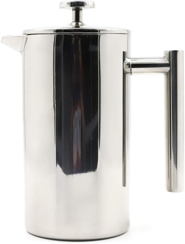 Double-Walled Stainless Steel French Press Coffee Maker - Rust-Free 304 Grade Steel - Granule-Free Coffee and Tea Brewer - Stylish and Durable Design 32oz