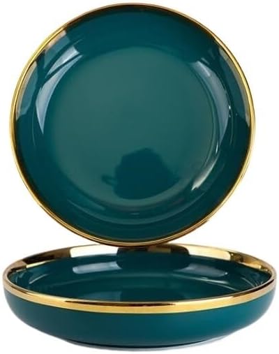 Dinner Sets Gilt Rim Green Ceramic Plate Steak Food Plates Bowls Ins Dinner Dish Luxurious Porcelain Dinnerware Set For Family Hotel(7.5 inch plate 1pcs)