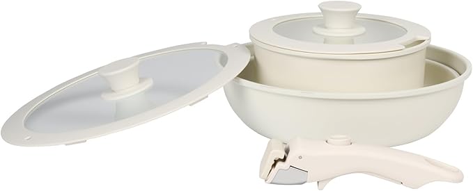 6-Piece Ceramic Cookware Set - Dishwasher Safe Nonstick Pots and Pans Set with 2 Lids and Detachable Handle Including 9inch Frying Pan 11inch Frying Pan 7inch Soup Pot All Stove Compatible