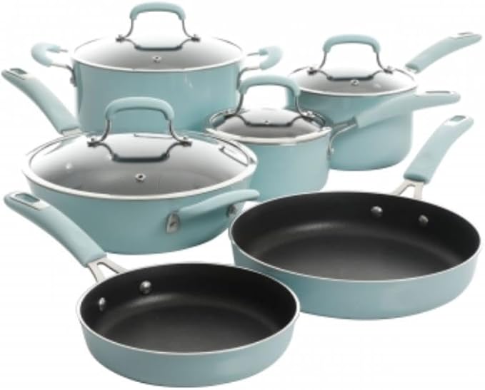 For 10 Piece Nonstick Aluminum Cookware Set In Glacier Blue